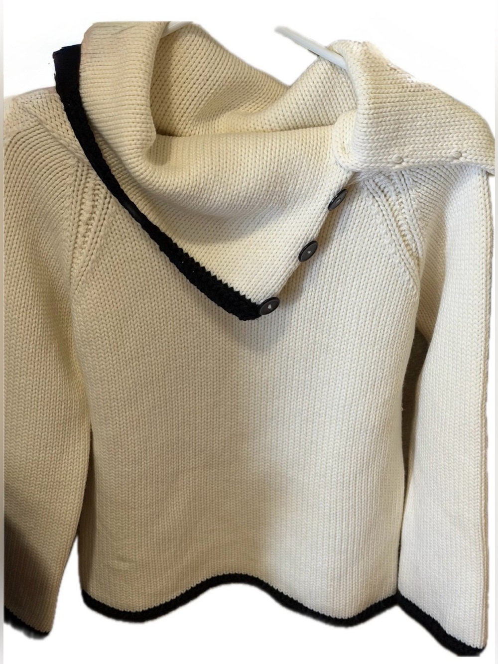 Emphasis Paris Wool Blend Cream Black Trim Statement Collar Sweater EU Made